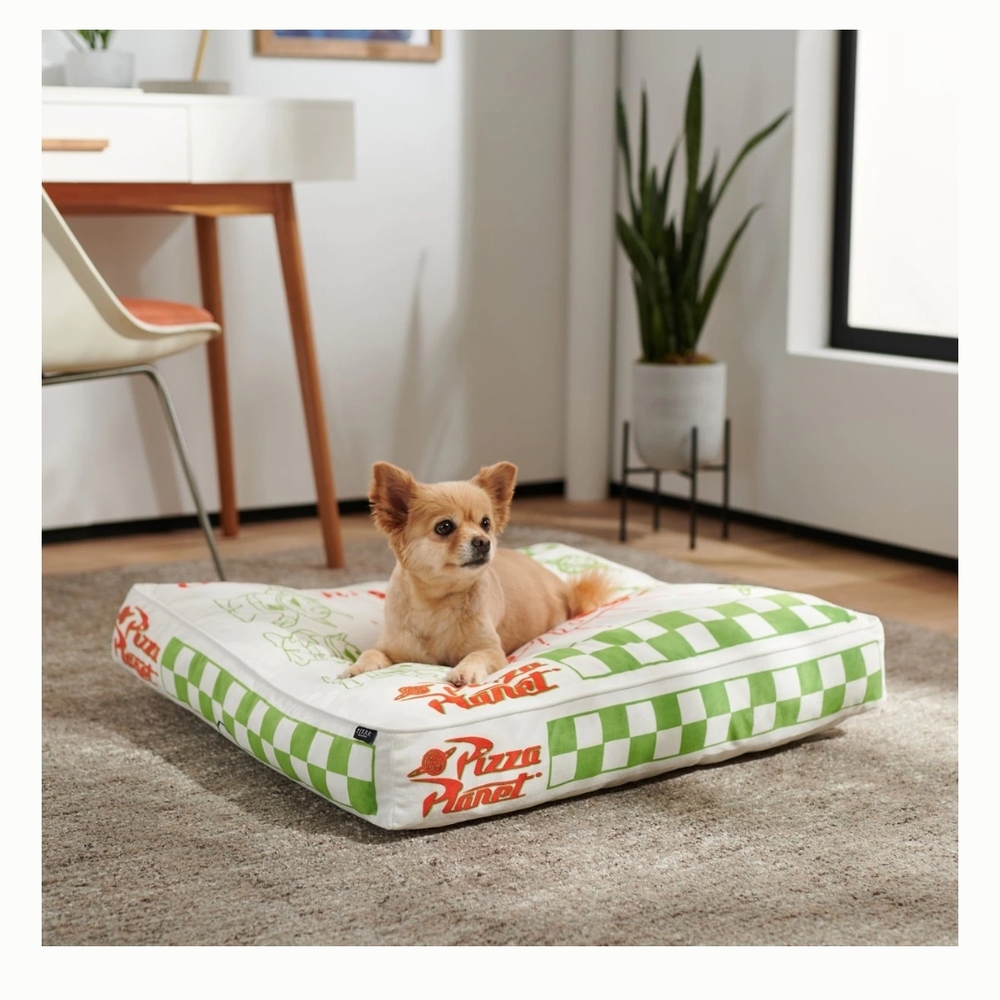 Pizza Planet Pet Bed with Green Checkered Design